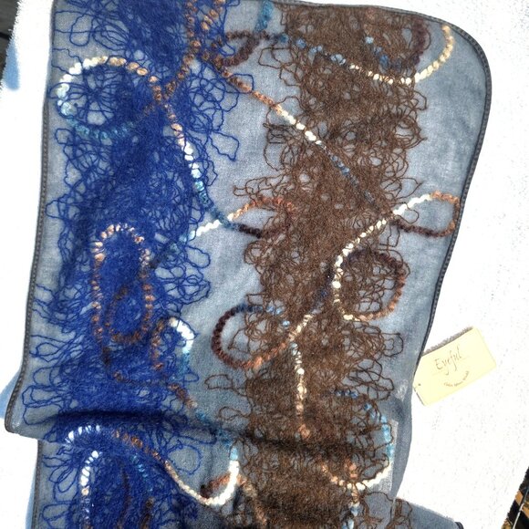 Eyeful Fashion Scarf 100% Merino Wool with Embroidery NWT *see pix* - Picture 2 of 7